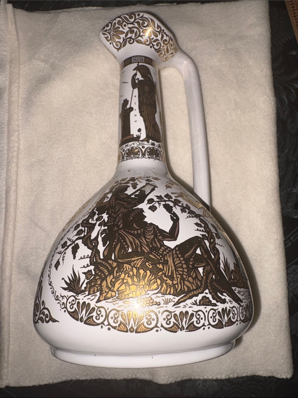 RARE 1960 GREECE SOUVENIR 24 KT GOLD HAND PAINTED Pitcher with Mythic Design